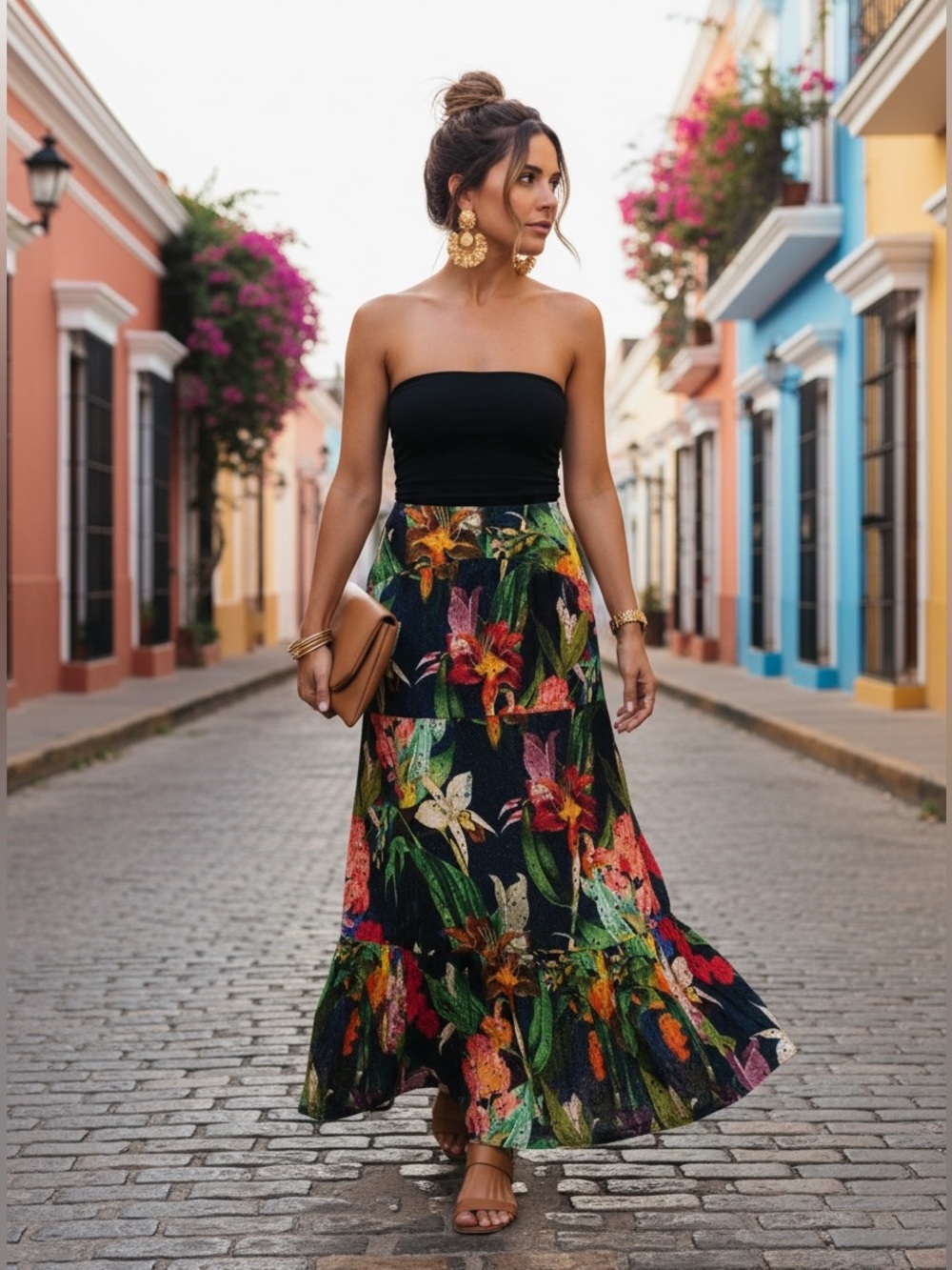 BTFL-Life Floral Black Maxi Skirt - Elegant Tropical Print size medium NWT